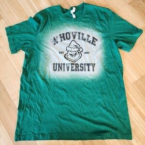 Whoville University Grinch Christmas Green Bleach Canvas Tee T-Shirt Mens XL EUC